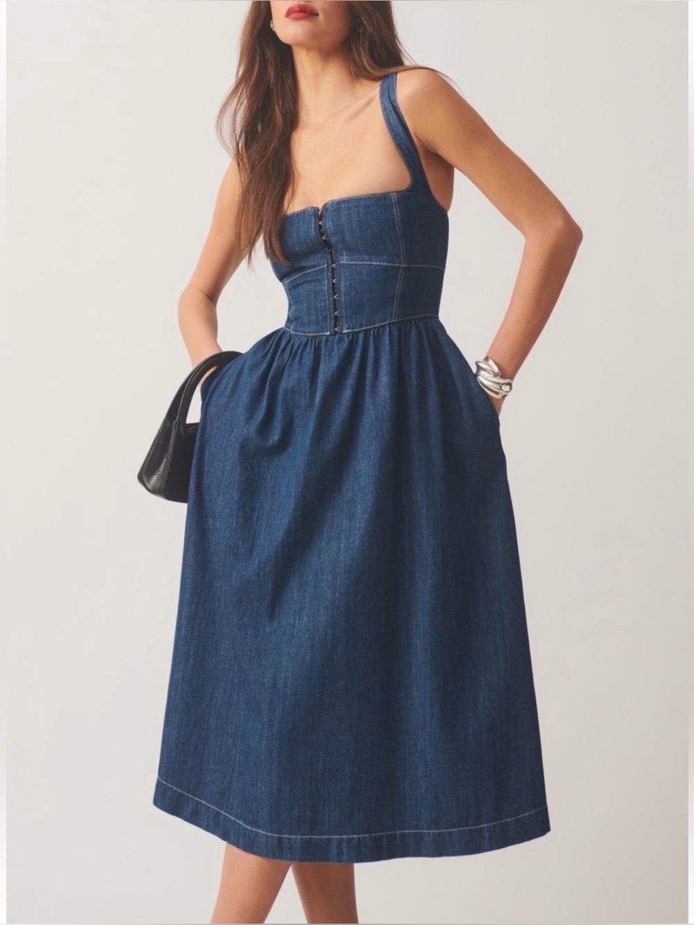 Reformation Tagliatelle Denim Midi Dress
